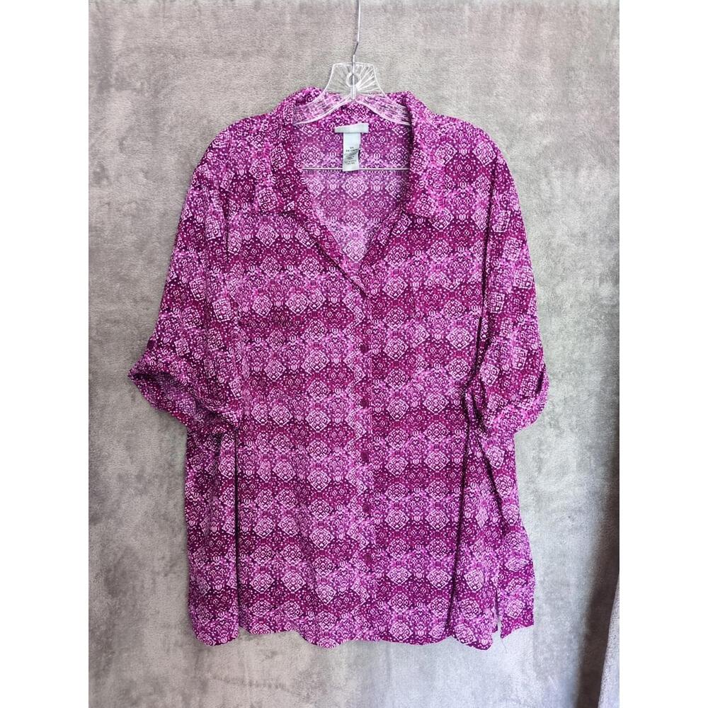 Catherines Button‎ Up Shirt Womens Plus Size 3X 26/28W Ikat Boho Ethnic Festival